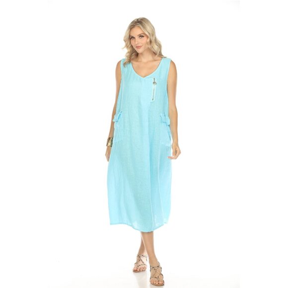 Ocean Blue Pocket Dress with Zipper Detail - Picture 1 of 6